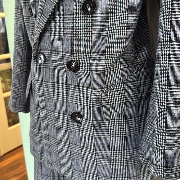 E.H. Woods Vintage Gray Herringbone Double-Breasted Blazer and Skirt Set Size 12 - Picture 7 of 12